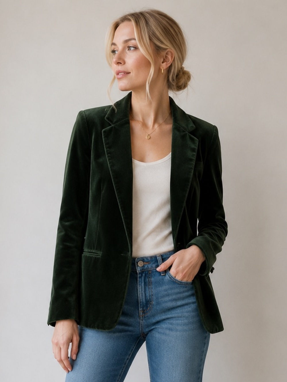 Zadig & Voltaire Volly Velours Green Velvet Open Blazer Jacket Size 38